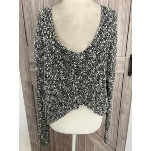 Express marble black and white long sleeve crop sweater XS